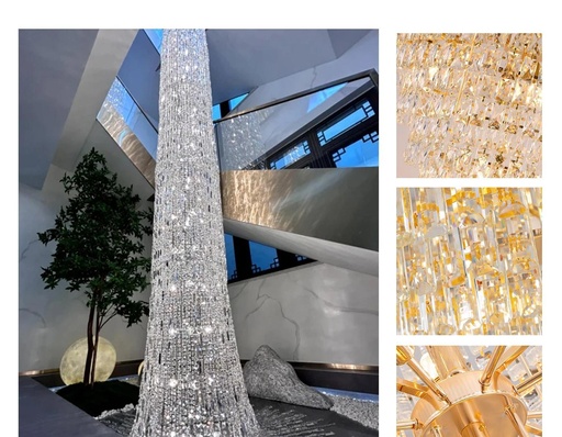 Sistema de luminarias colgantes de cristal para escaleras a medida